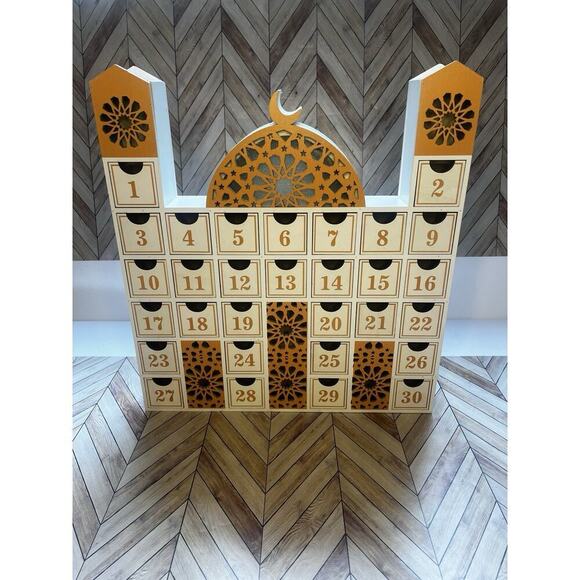 Ramadan Wooden Countdown LED Calendar Mosque Advent Calendar Decor & Kids Book - Picture 3 of 11